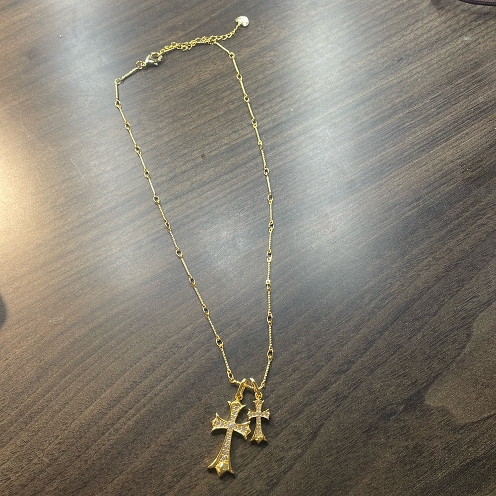 Double Cross Gold Necklace